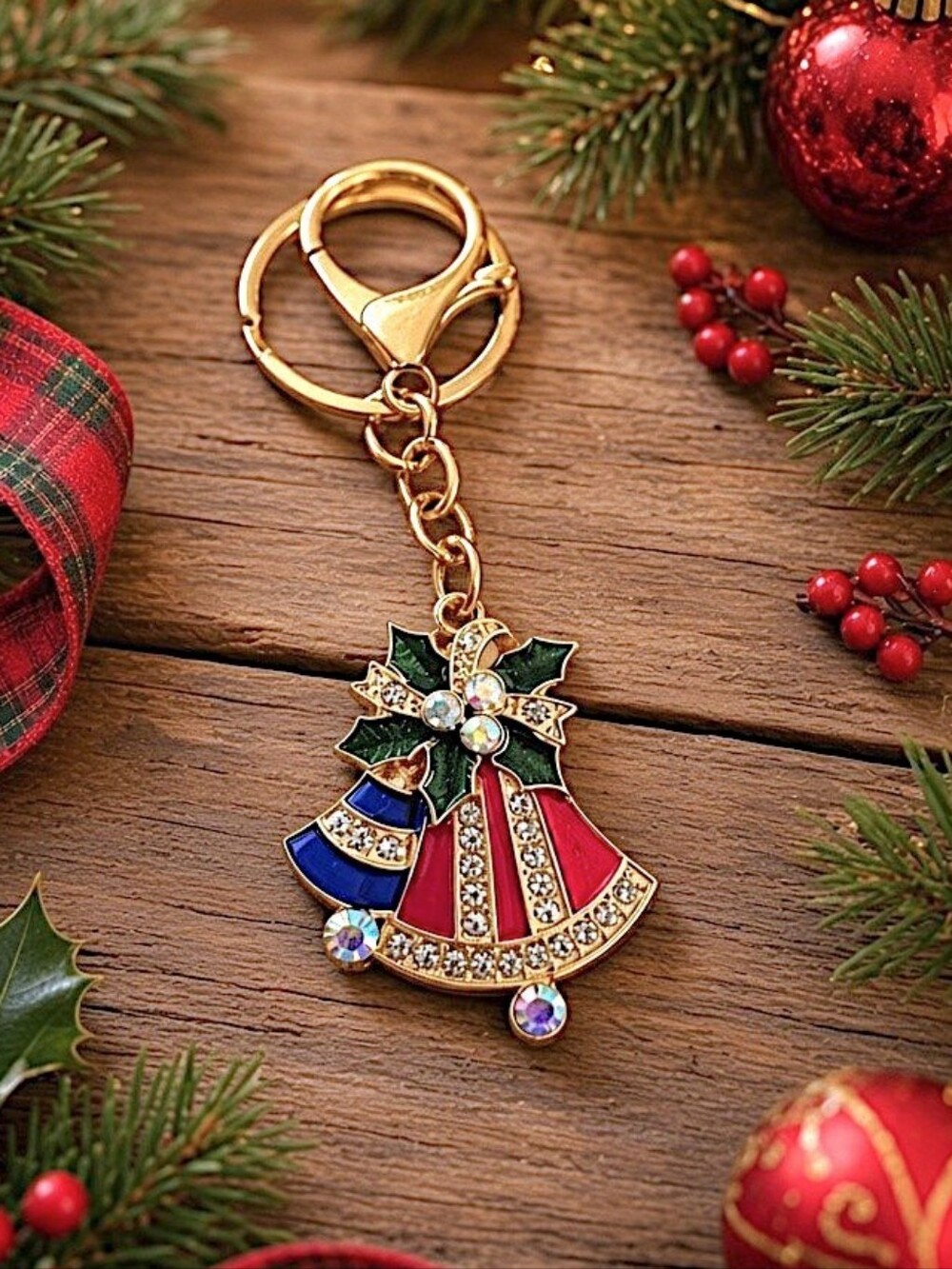 Gold Festive Christmas Bells Bag Charm / Keychain